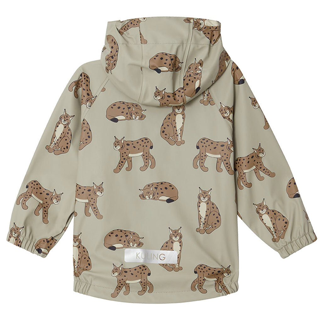 Unlined Rain Jacket, Green with lynx pattern, Product Image, Back