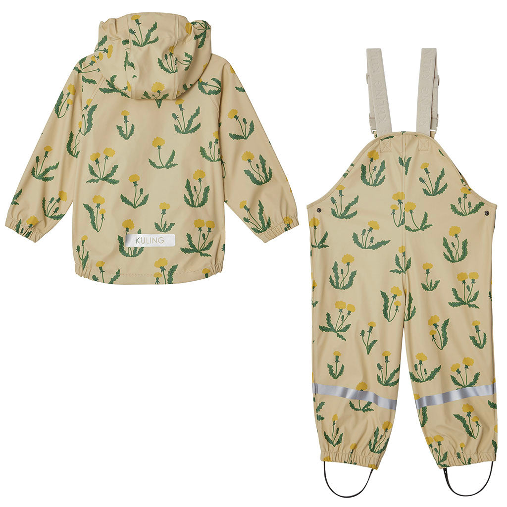 Unlined Rain Set, Yellow with Dandelion pattern, Product image, Back