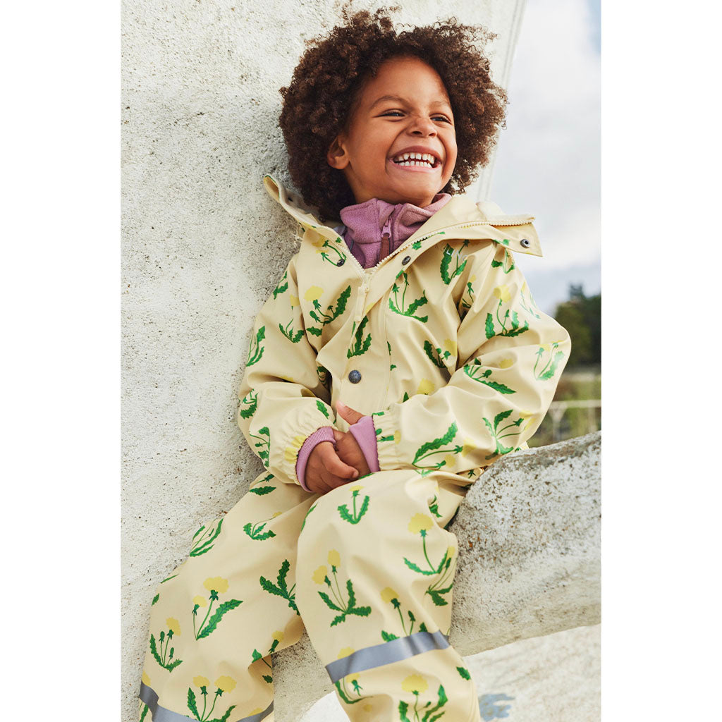 Unlined Rain Set, Yellow with Dandelion pattern, Model image, Front